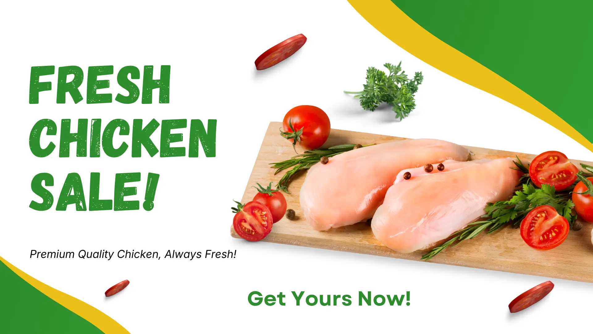 Green and Yellow Organic Fresh Chicken Promotion Banner Landscape